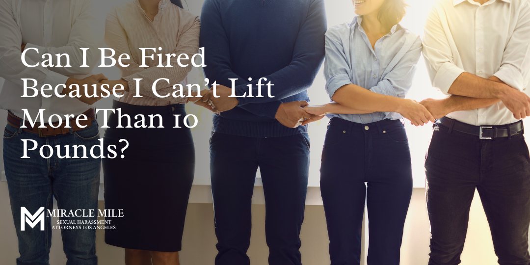 Can I Be Fired Because I Can’t Lift More Than 10 Pounds text on an image of employees